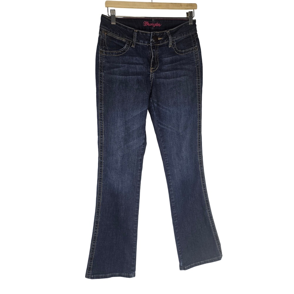 Wrangler Low Rise Bootcut Jeans Women 5/6 x 34 Dark Wash Denim Western Stretch